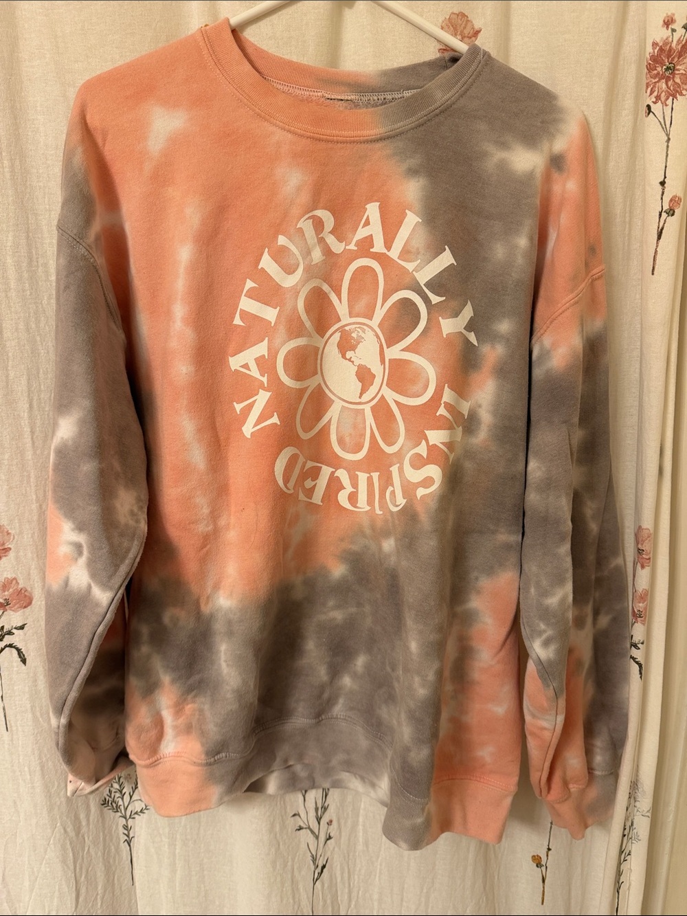 PacSun Tie-Dye 'Naturally Inspired' Crewneck Sweatshirt - Coral & Gray